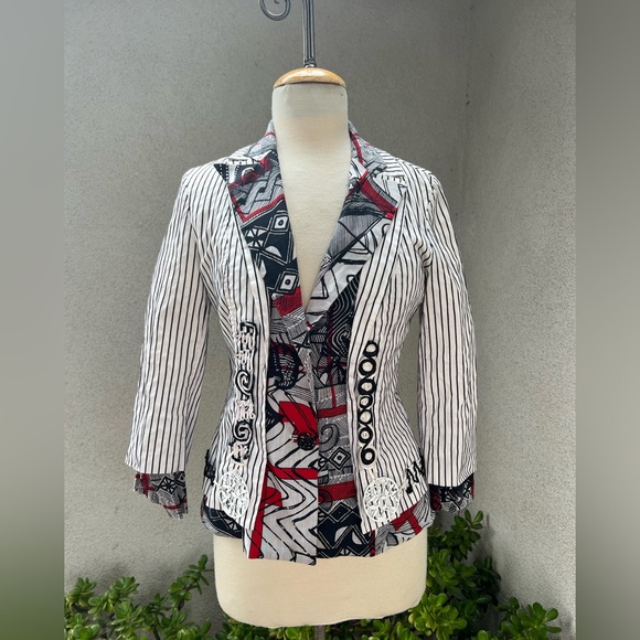 Save the Queen avante garde cotton jacket black white red Sz M made in Italy - Picture 8 of 13